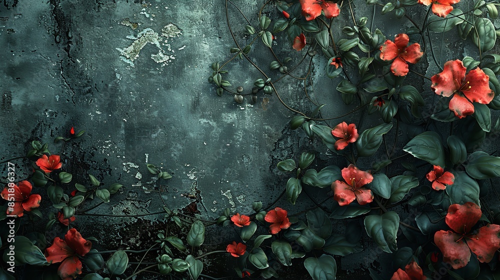 Decorative Exotic Flowers on an Old Wall. 8K Realistic Background
Decorative Exotic Flowers on an Old Wall. 8K Realistic Background