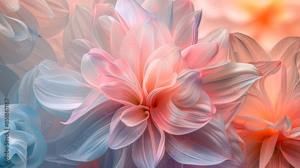 Obraz premium A delicate background of overlapping, semi-transparent flower petals in soft pastel colors