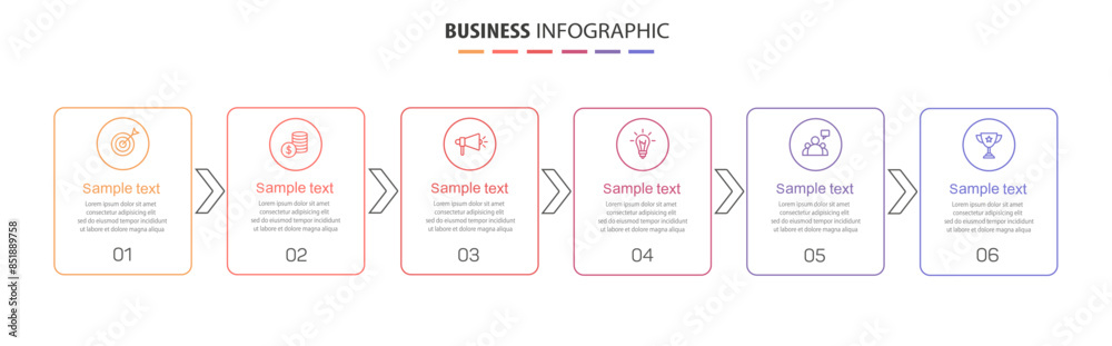 Business vector infographic design template with icons and 6 options or steps. Can be used for process diagram, presentations, workflow layout, banner, flow chart, info graph Business vector infographic design template with icons and 6 options or steps. Can be used for process diagram, presentations, workflow layout, banner, flow chart, info graph