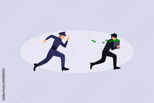 police chase money thieves flat design illustration