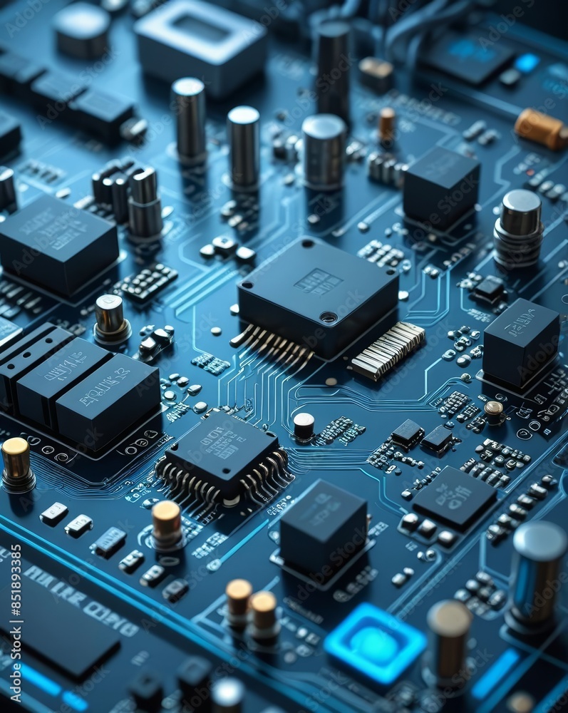 A hyperrealistic macro photograph of a circuit board, showcasing the intricate connections and components, with a futuristic and high-tech aesthetic. A hyperrealistic macro photograph of a circuit board, showcasing the intricate connections and components, with a futuristic and high-tech aesthetic.