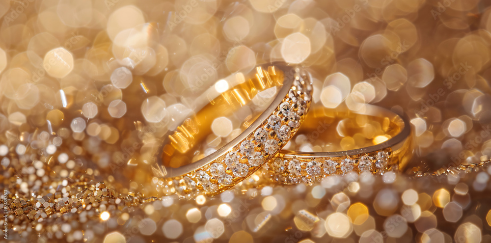 Golden Wedding Rings on a Glittery Background. Golden Wedding Rings on a Glittery Background.