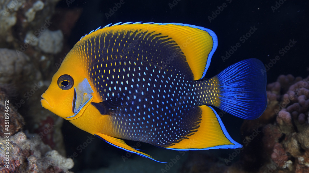 Naklejka premium A photo of a majestic angelfish swimming in an aquarium.
