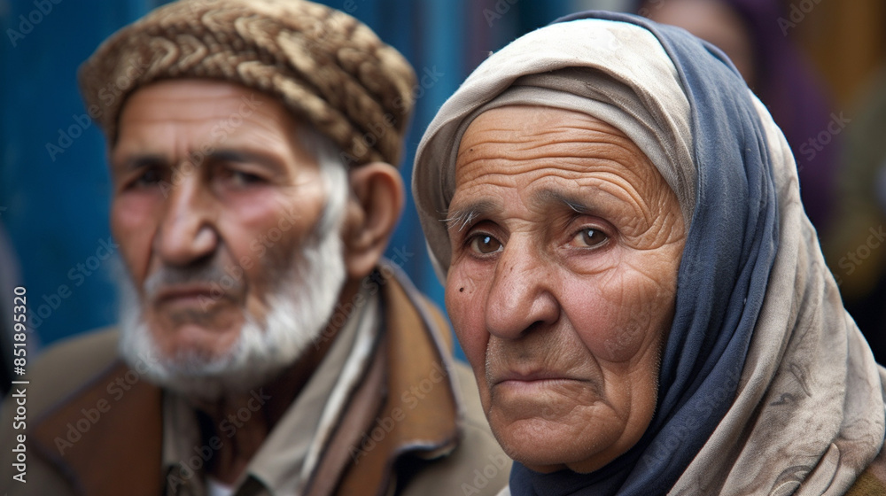 A Portrait of an Albanian Elderly Couple with a Subtle Background. A Portrait of an Albanian Elderly Couple with a Subtle Background.