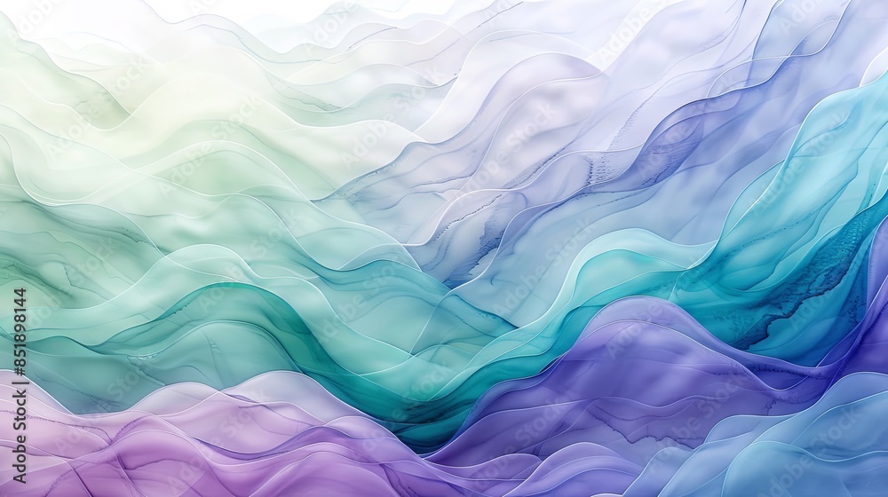 Obraz premium A gentle background of flowing watercolor stripes in soft gradients of blues, greens, and purples