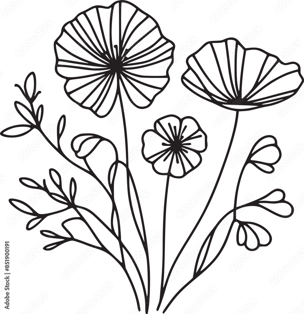 This is an illustration of flowers in a simple and modern line art ...