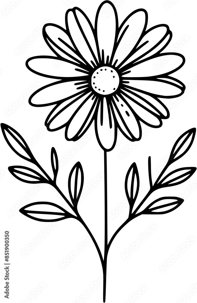 Fototapeta premium This is an illustration of flowers in a simple and modern line art style. The image features various types of flowers with different shapes and sizes, each with unique petal and leaf details.