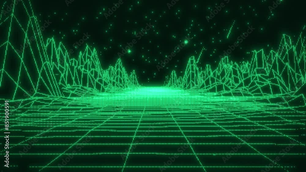 Retro-Futuristic pixelate Monitor synthwave style. Retro CCTV or VHS pixel Wireframe. Abstract digital background. 80s, 90s Retro futurism, Retro wave cyberpunk grid matrix style. Retro game landscape