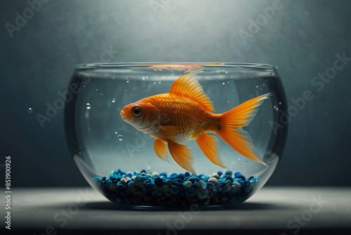 A glass bowl with a few goldfish swimming in it photo