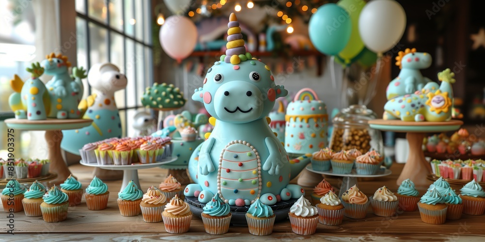 Fototapeta premium Dinosaur cakes for a child's birthday party.
