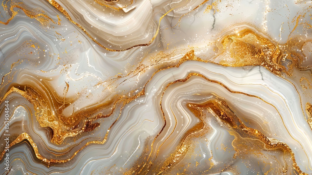 A luxurious background of swirling marble patterns in rich gold and white tones, with a touch of metallic sheen A luxurious background of swirling marble patterns in rich gold and white tones, with a touch of metallic sheen