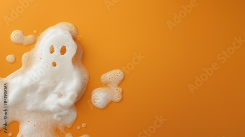 White Halloween ghost made out of soap foam. Minimal holiday fun spooky concept. Autumn season background.	