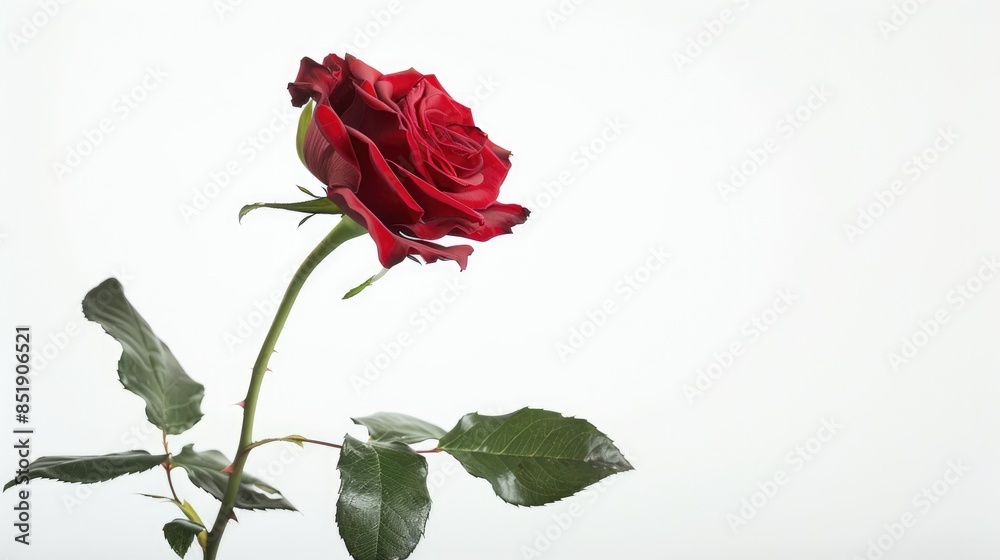 A stunning studio image capturing a red rose set against a pristine white backdrop A stunning studio image capturing a red rose set against a pristine white backdrop