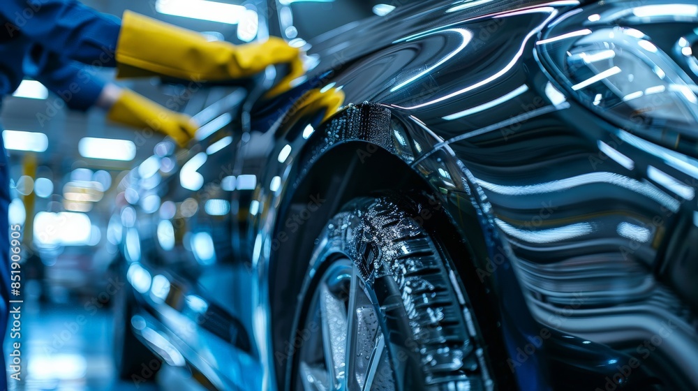 Fototapeta premium Detailing a car with a wet wash and soapy water