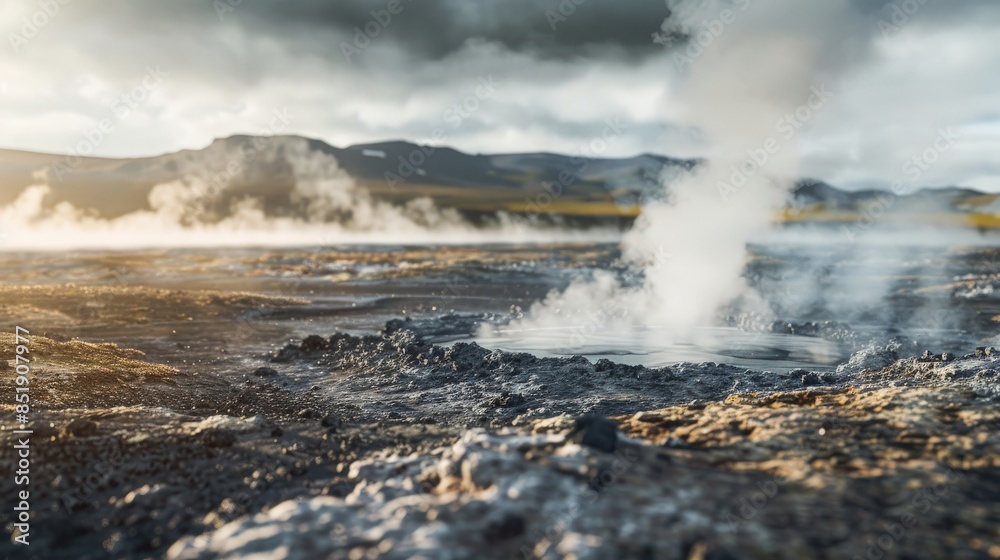 A plume of steam rises from a volcanic crater in Iceland A plume of steam rises from a volcanic crater in Iceland