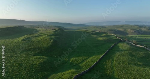 Flying over green hills in Yorkshire Dale