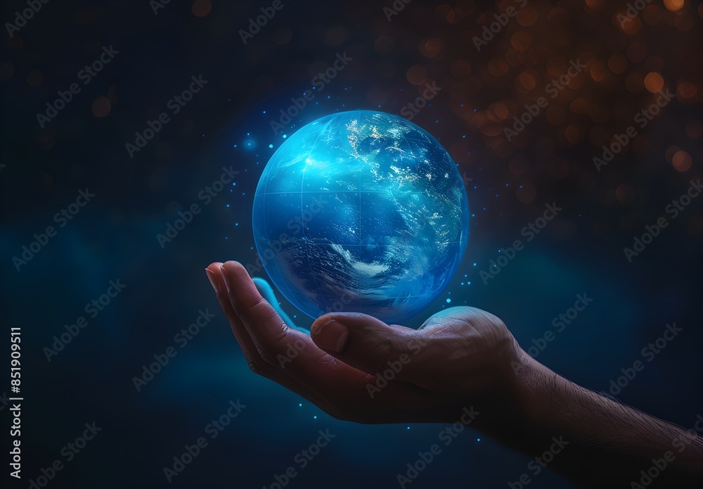 Hand holding glowing digital network with blue globe on dark background, technology concept for global connection and connectivity or online communication
Hand holding glowing digital network with blue globe on dark background, technology concept for global connection and connectivity or online communication