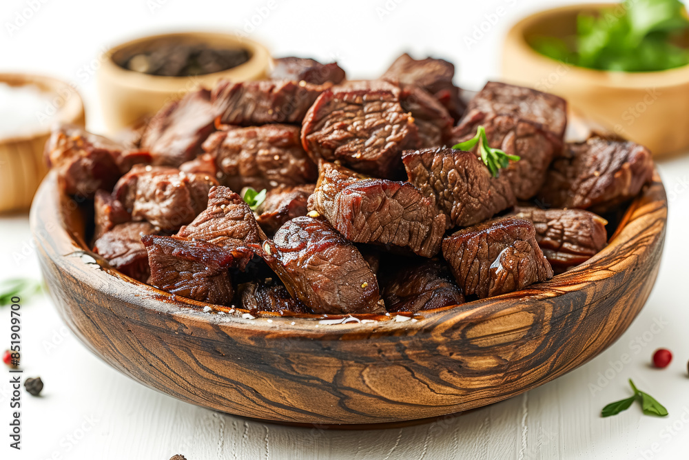 A bowl of meat with herbs and spices A bowl of meat with herbs and spices
