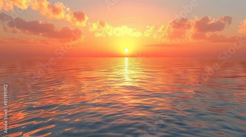 A peaceful background of a golden sunset over calm waters, with soft reflections and warm hues