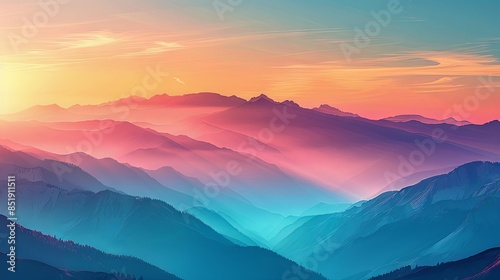 A picturesque background of colorful mountain ranges with gradient hues and soft lighting