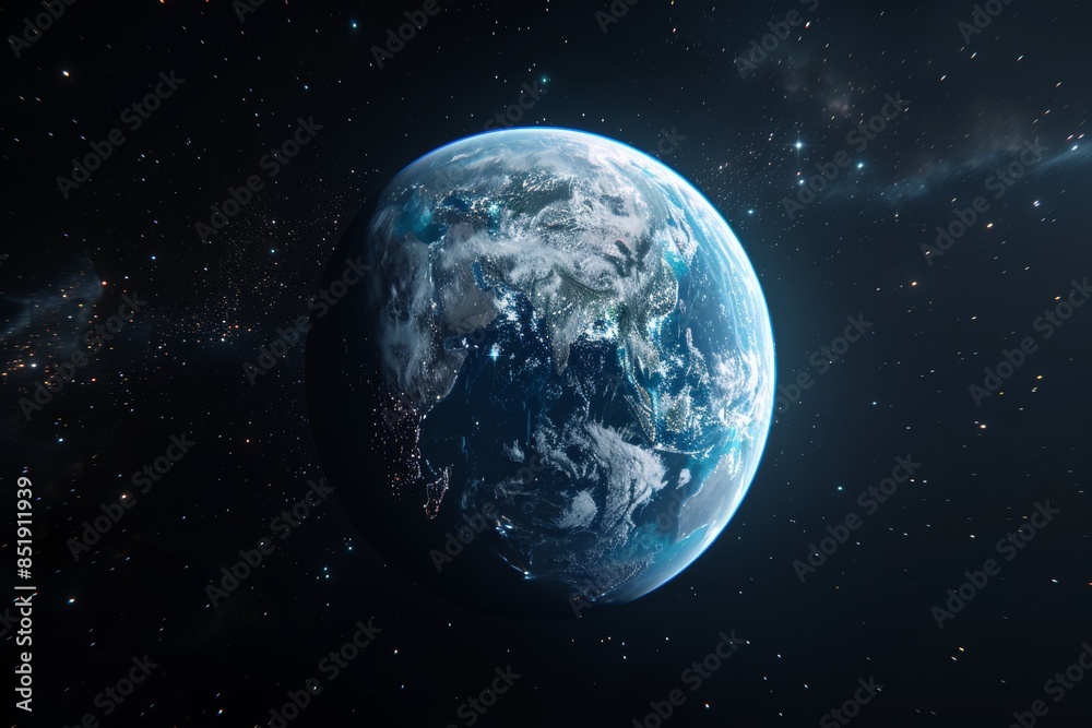 Naklejka premium Earth From Space Showing continents And City Lights At Night