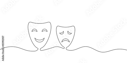 Drawing of comedy and tragedy theater mask editable line. Vector illustration