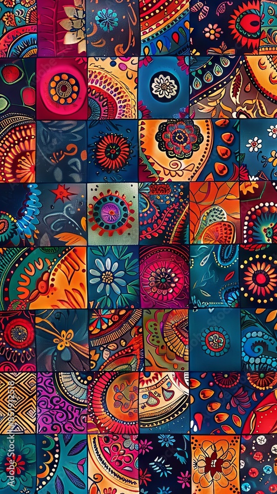 Fototapeta premium A rich background of traditional ethnic patterns in vibrant colors and detailed designs