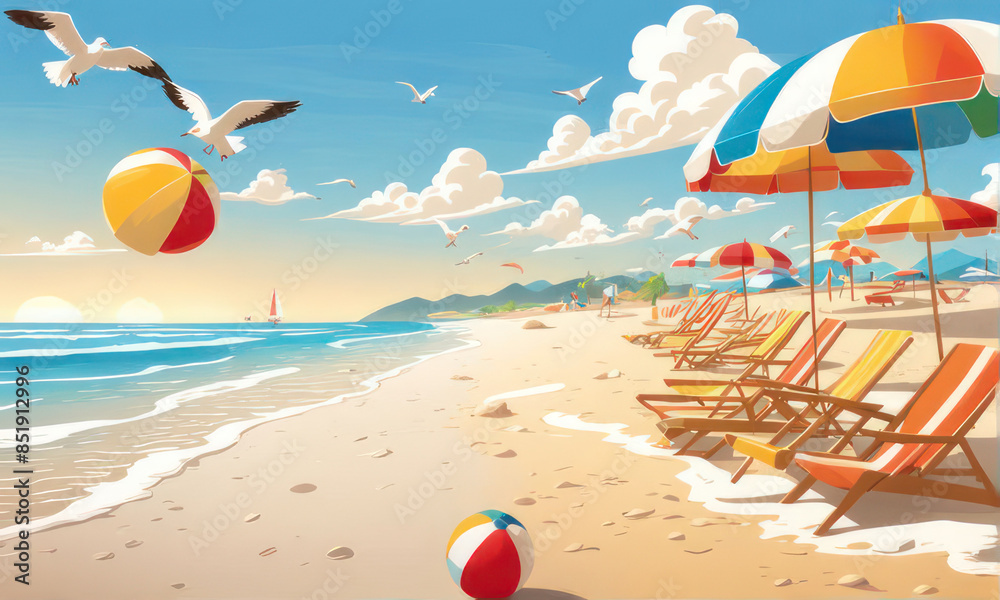 Fototapeta premium happy summer beach vector background 