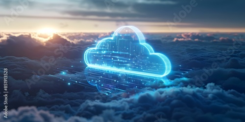 Obraz na płótnie Evolution of Cloud Development Trends Transition from Containerization to Serverless Computing. Concept Cloud Development Trends, Containerization, Serverless Computing, Evolution, Transition