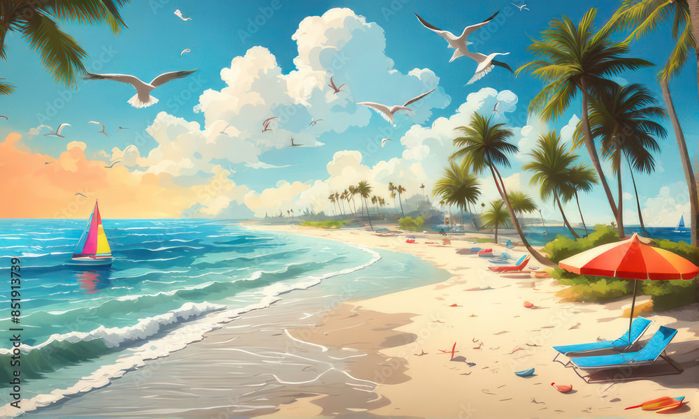 Naklejka premium happy summer beach vector background