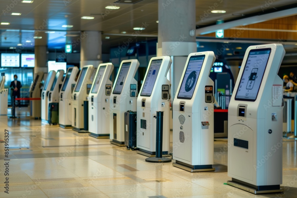 Modern Airport Lost and Found Office with Digital Kiosks for Efficient Luggage Tracking Modern Airport Lost and Found Office with Digital Kiosks for Efficient Luggage Tracking