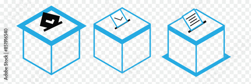 Vote ballot box icon set. Voting box logo, symbol.