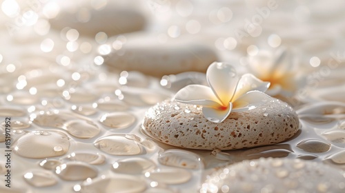 Close-Up of Beige Towels with Apricot Blossoms in Spa Setting, Featuring Candles, Flowers, and White Textured Glass Surface for Beauty Treatment Concept Banner