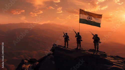 Independence day india illustration of indian army holding their flag, Generative ai
