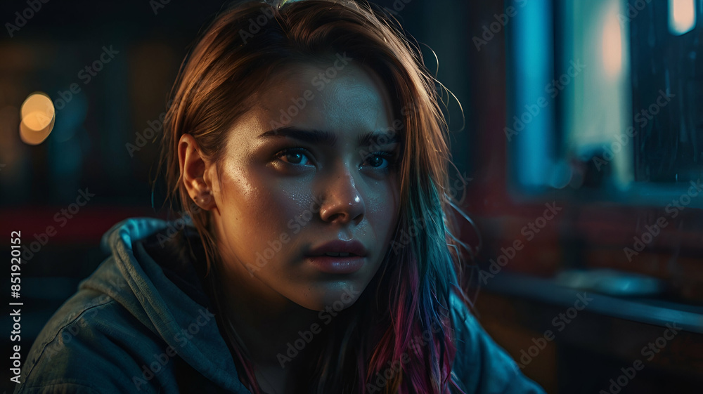 Emotional Human Portrait: Realistic Girl's Tears in Studio Light - High-Quality Cinematic Emotional Human Portrait: Realistic Girl's Tears in Studio Light - High-Quality Cinematic