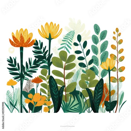 Vibrant Jungle Greenery with Wildflowers