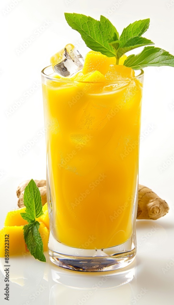 Refreshing Mango Ginger Lemonade with Ice Cubes, Mint Leaves, and Ginger Slice for Hot Summer Days Refreshing Mango Ginger Lemonade with Ice Cubes, Mint Leaves, and Ginger Slice for Hot Summer Days