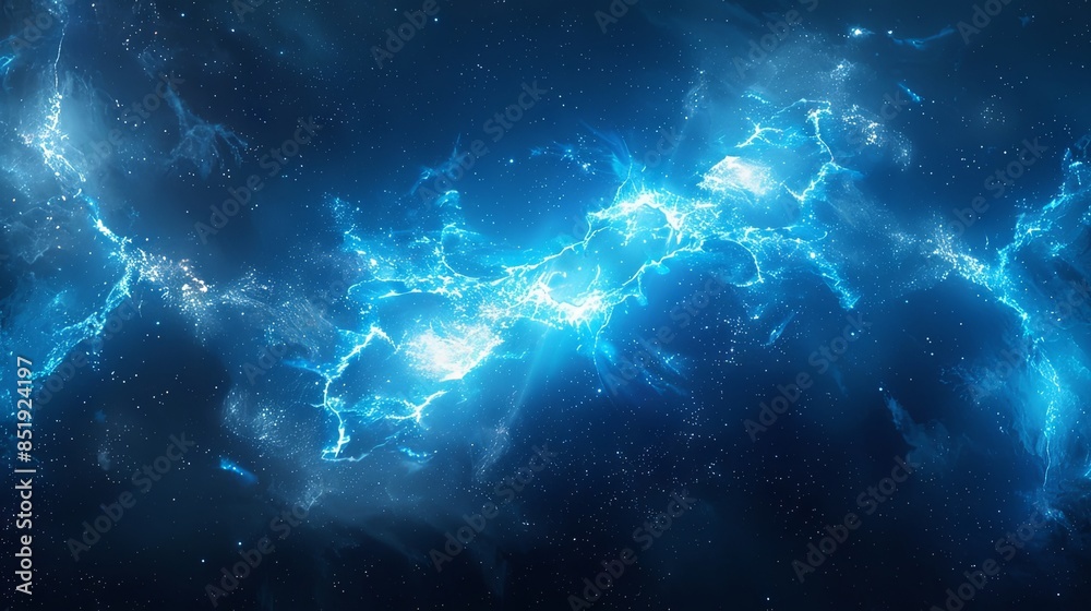 Fototapeta premium A striking background of electric blue pulses and sparks against a dark, stormy sky