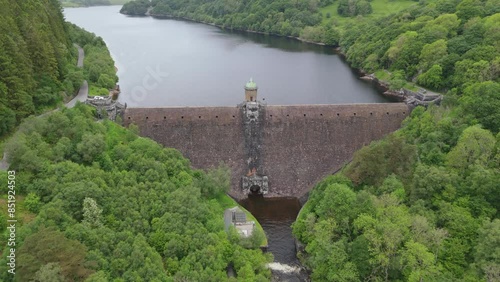 Aerial view of the Pen y Garreg Dam in Elan Valley, Wales photo