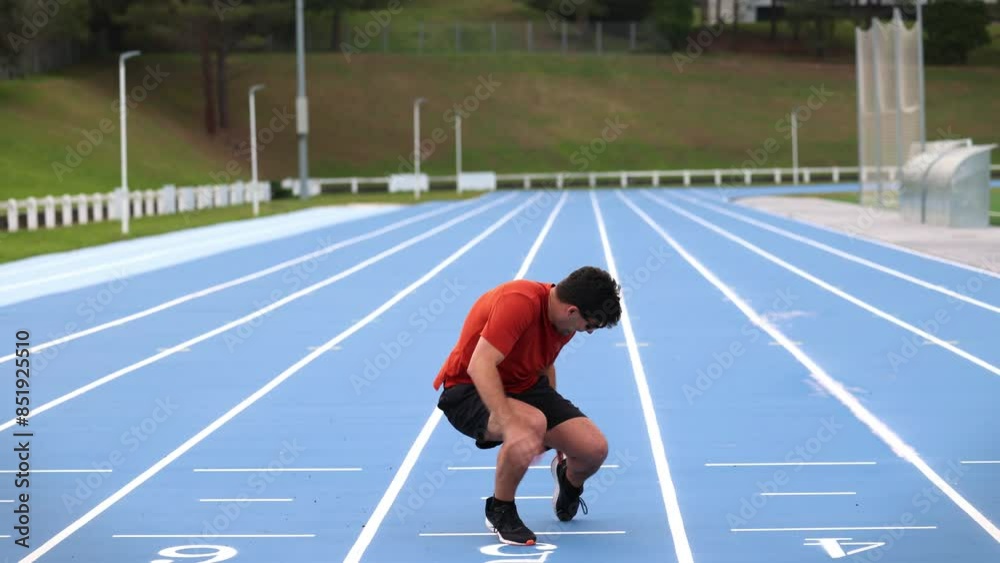 Runner with Sunglasses Injures Leg in Pain While Training on Athletic Track