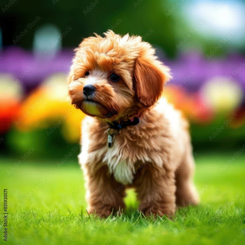 Adorable Fluffy Puppy Maltipoos in a Vibrant Garden - AI Generated Art Adorable Fluffy Puppy Maltipoos in a Vibrant Garden - AI Generated Art