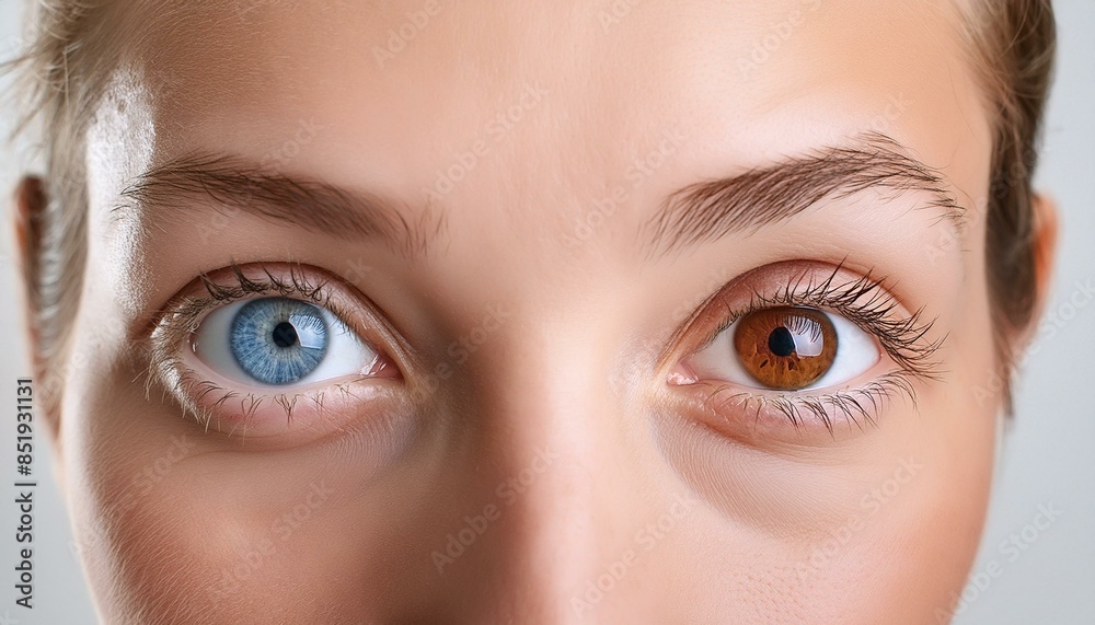 Obraz premium A close-up shot of a person's eyes, one blue and one brown, showcasing heterochromia, with a