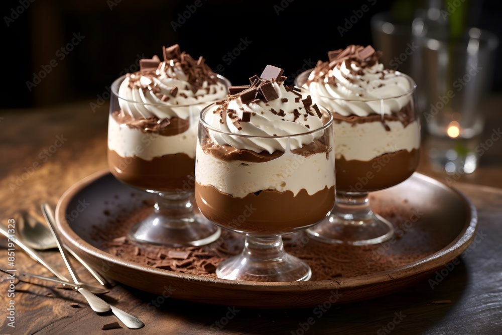 Decadent Chocolate and Vanilla Parfait with Whipped Cream and Chocolate Shavings. Decadent Chocolate and Vanilla Parfait with Whipped Cream and Chocolate Shavings.
