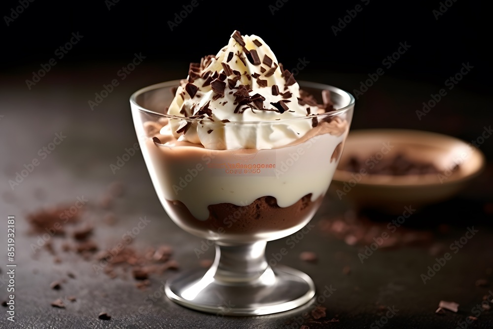 Decadent Chocolate and Vanilla Parfait with Whipped Cream and Chocolate Shavings. Decadent Chocolate and Vanilla Parfait with Whipped Cream and Chocolate Shavings.