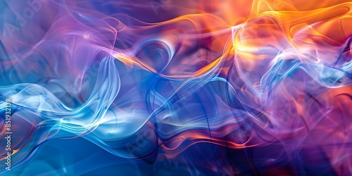 Colorful abstract art with blue purple and orange waves in dynamic movement. Concept Abstract Art, Colorful, Blue Purple Orange, Dynamic Movement, Waves