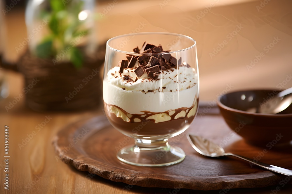 Decadent Chocolate and Vanilla Parfait with Whipped Cream and Chocolate Shavings. Decadent Chocolate and Vanilla Parfait with Whipped Cream and Chocolate Shavings.