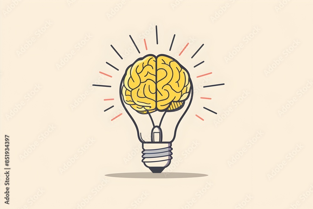 A yellow brain inside of light bulb on white background vector Illustration with outline, Isolated on pastel background
A yellow brain inside of light bulb on white background vector Illustration with outline, Isolated on pastel background