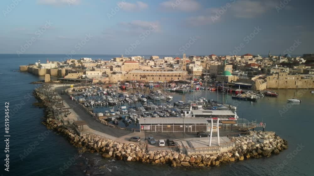 Aerial video over the old city of Acre in northern Israel Aerial video over the old city of Acre in northern Israel