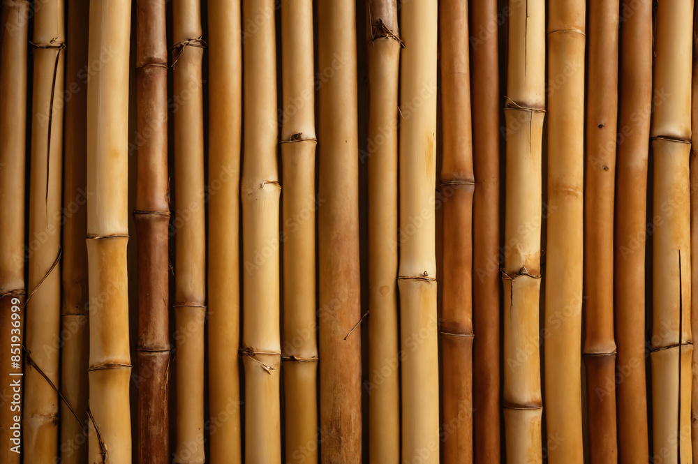 Fototapeta premium Close up view of smooth, golden bamboo stalks