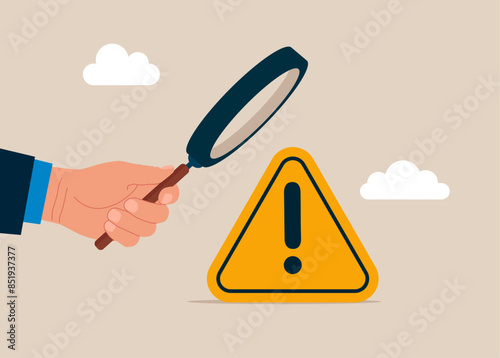 Investigate incident with exclamation attention sign. Modern vector illustration in flat style. 